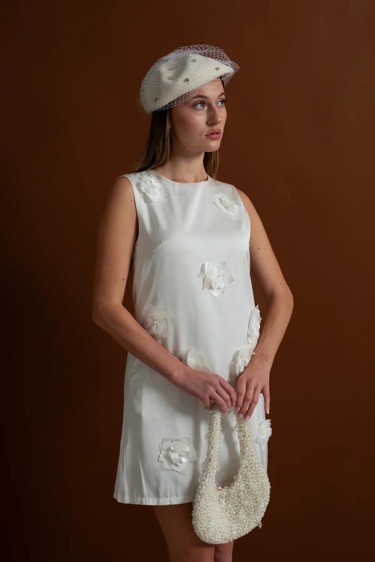 3D Floral Appliqué Mini Dress – White