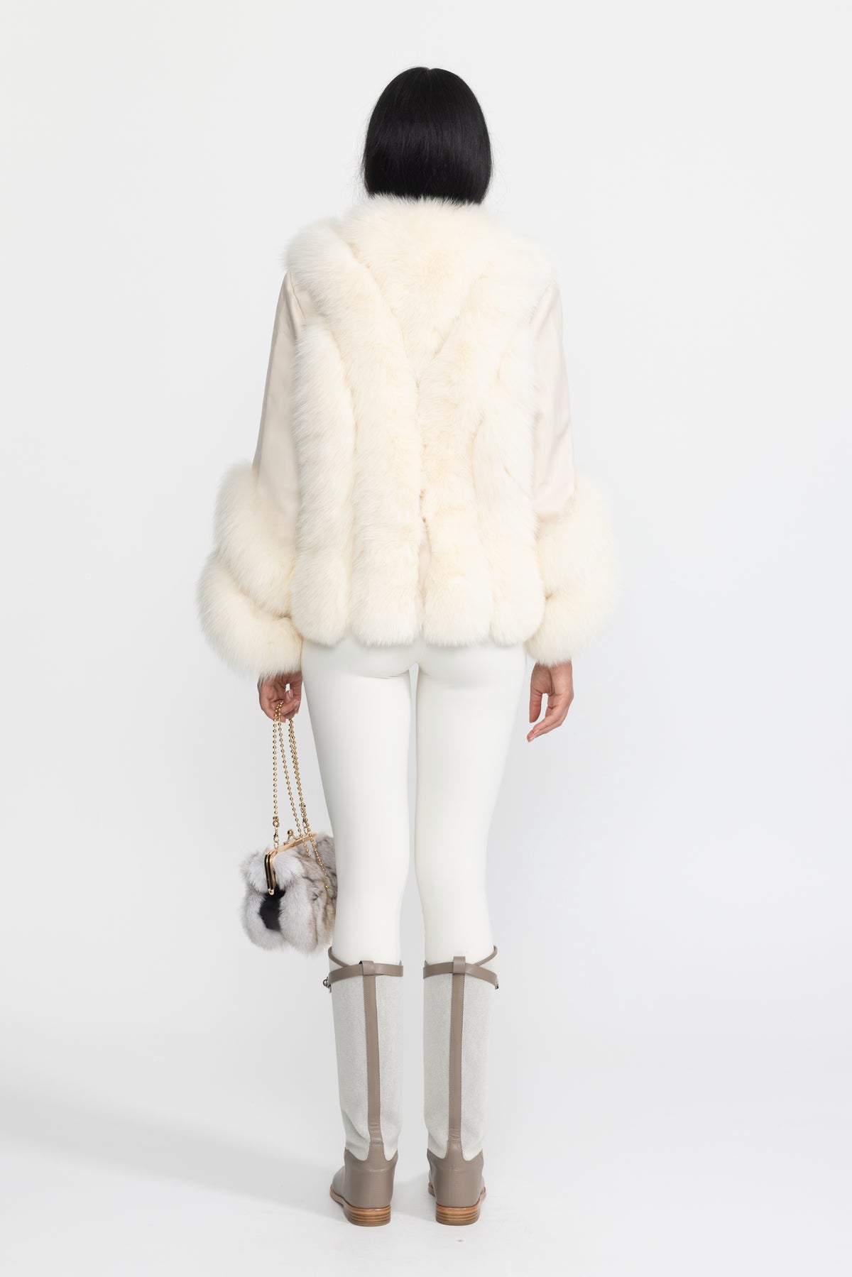 Fox Fur Panel Shearling Jacket - Ivoire