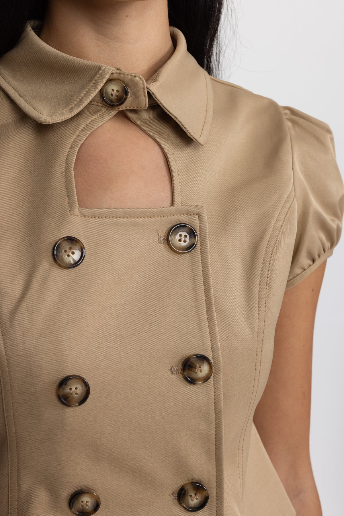 Keyhole Trench Top and Bubble Mini Skort Co-ord Set - Khaki