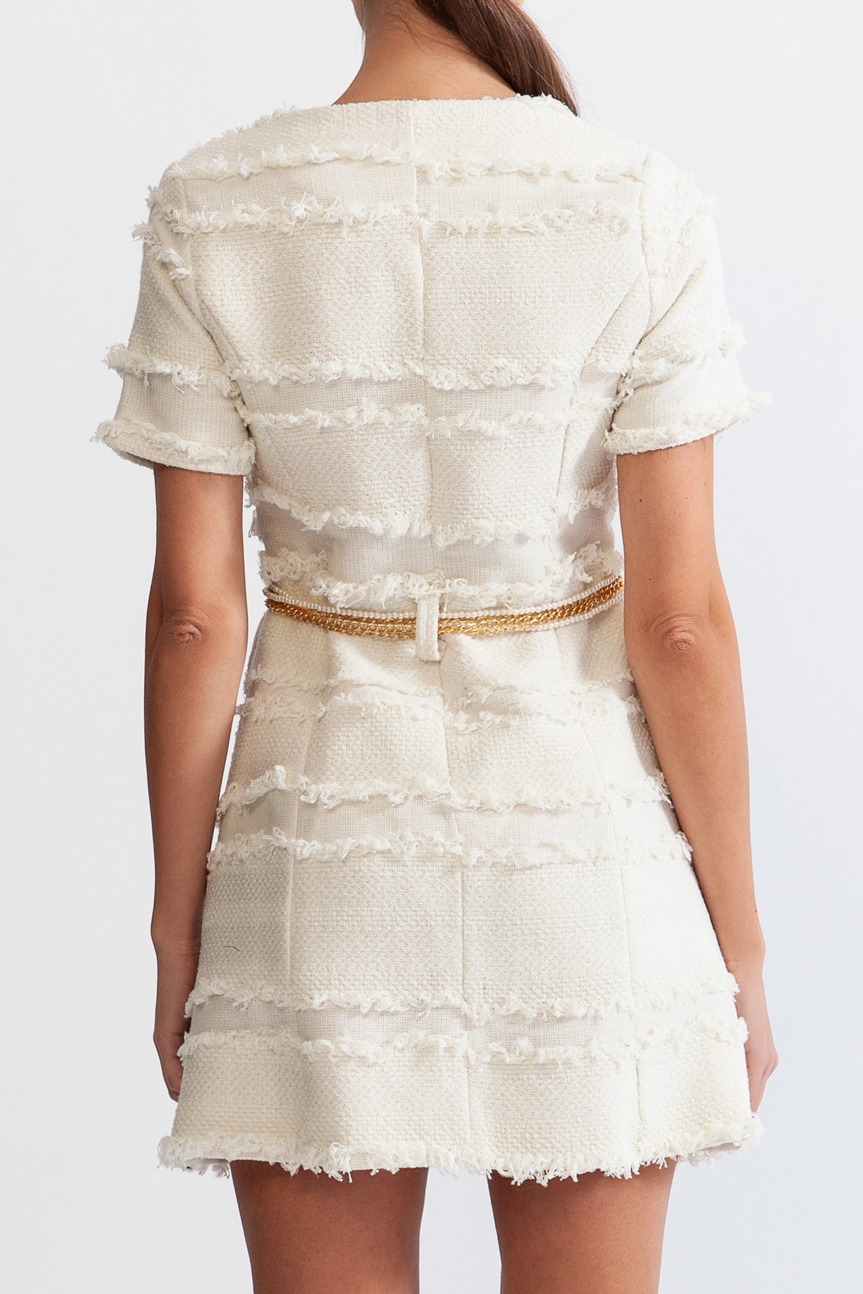 Abito in Tweed con Catena di Perle - Beige