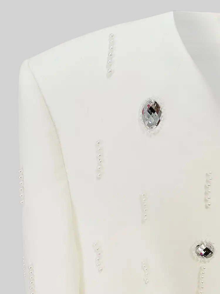 Coordinato con Mini Gonna Decorato con Diamanti - Bianco