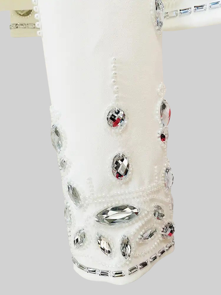 Coordinato con Mini Gonna Decorato con Diamanti - Bianco