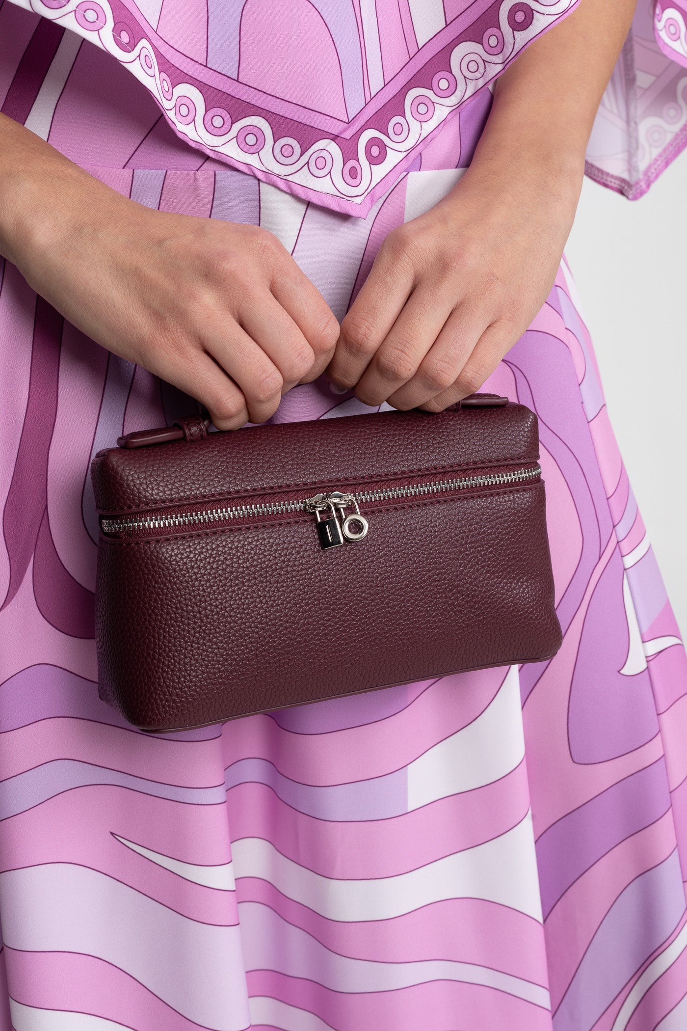 Borsa Vanity Strutturata con Manico Superiore - Burgundy