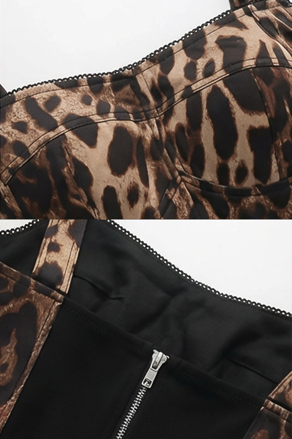 Completo con Top Crop in Stampa Leopardo e Pantaloncini Sartoriali con Spalline Larghe – Marrone