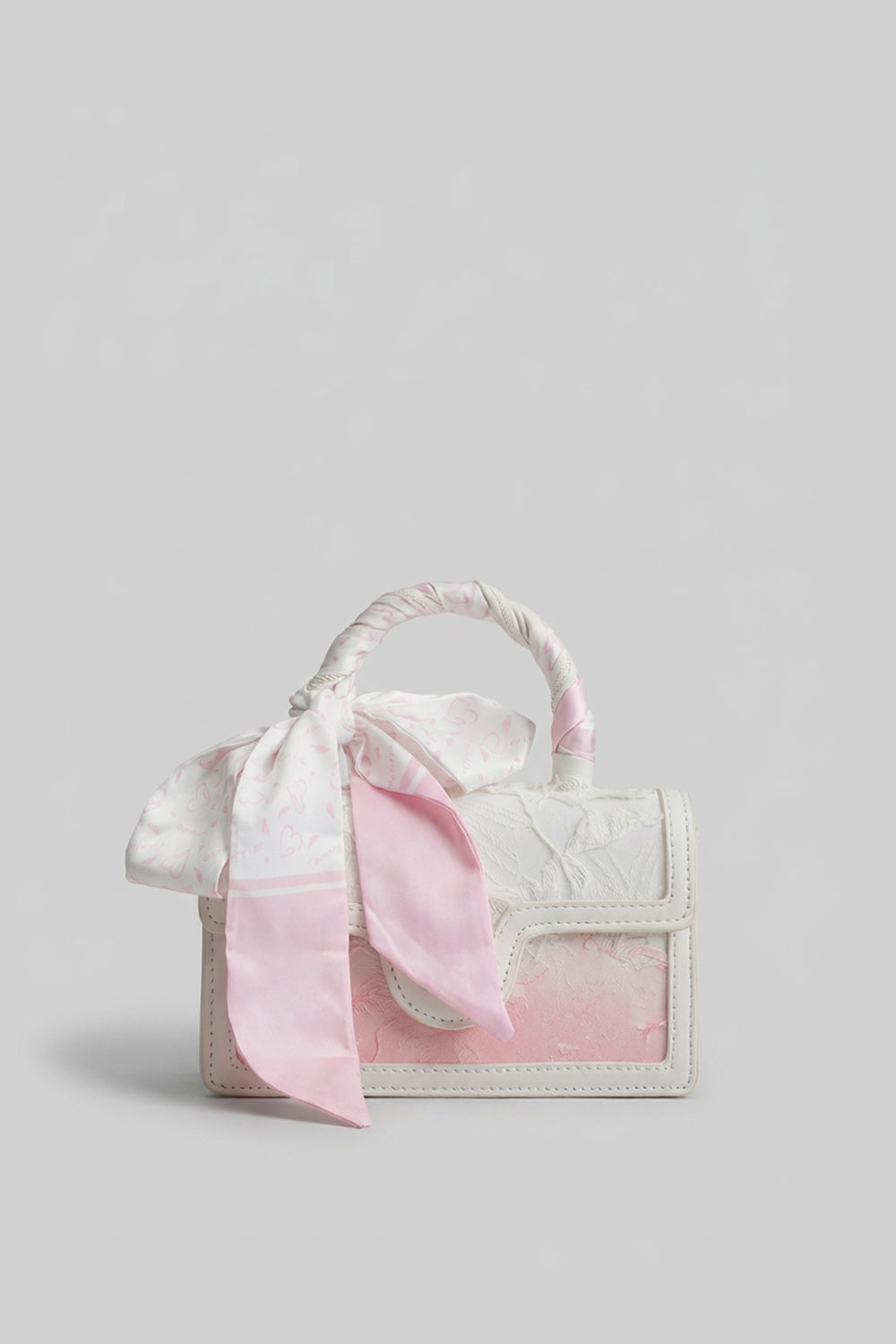 Borsa a Mano con Pannello Effetto Piuma - Bianco/rosa