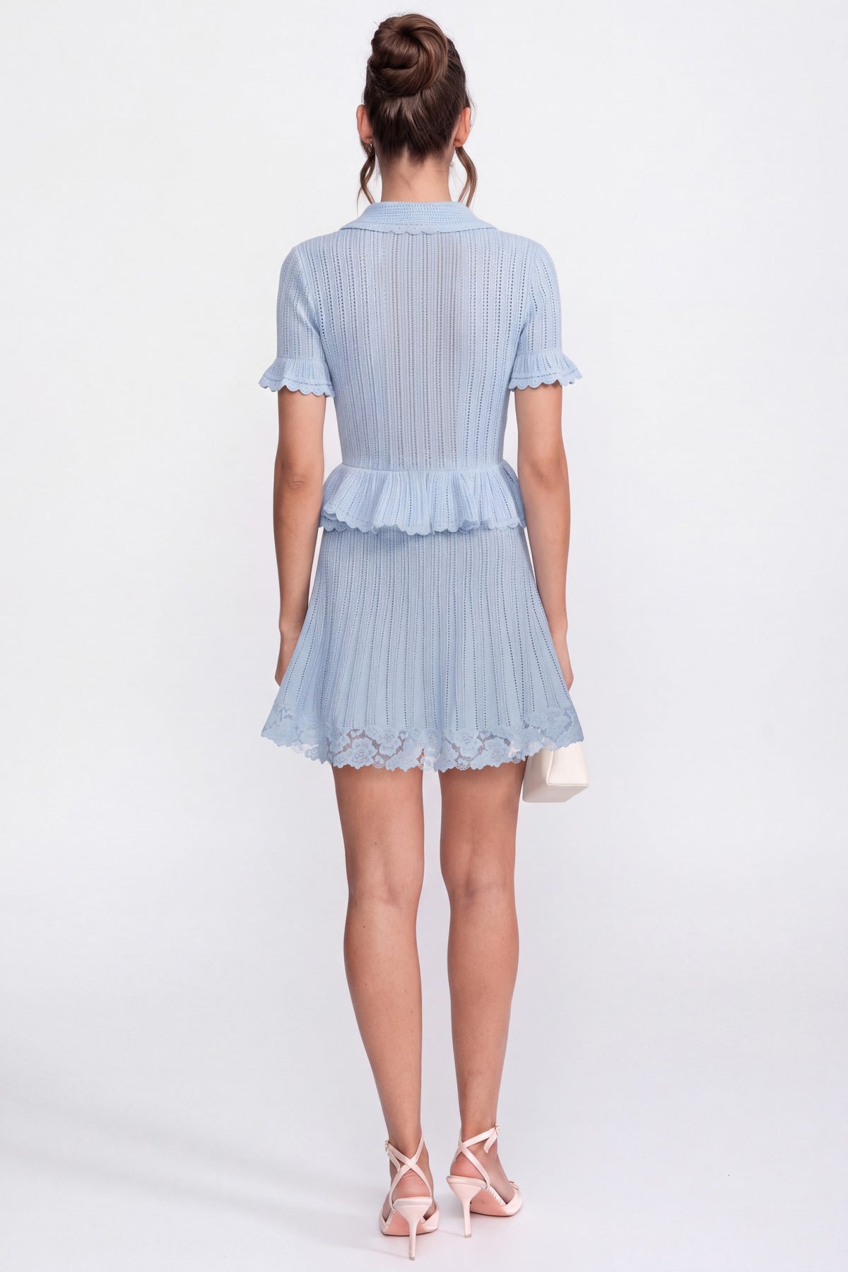 Set con top a polo con bottoni e minigonna - Blu