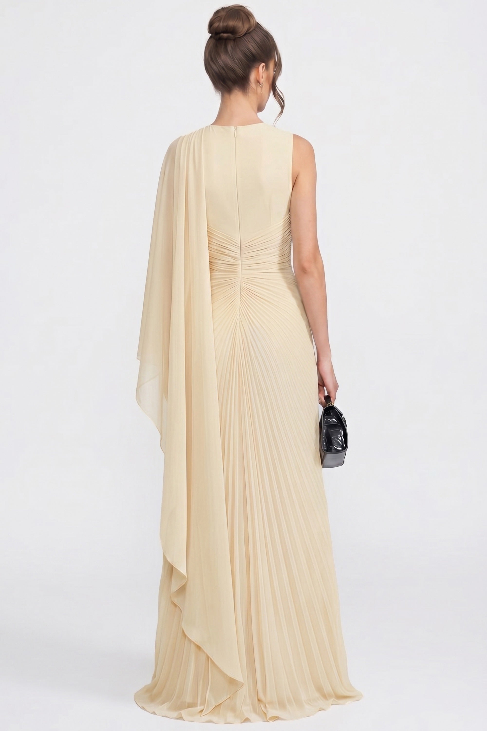 Abito maxi drappeggiato monospalla con dettaglio foulard trasparente - Giallo