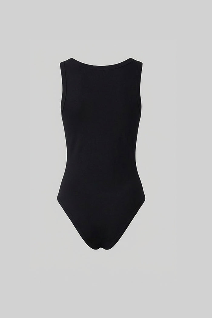 Body a collo rotondo impreziosito con charm dorati – Nero