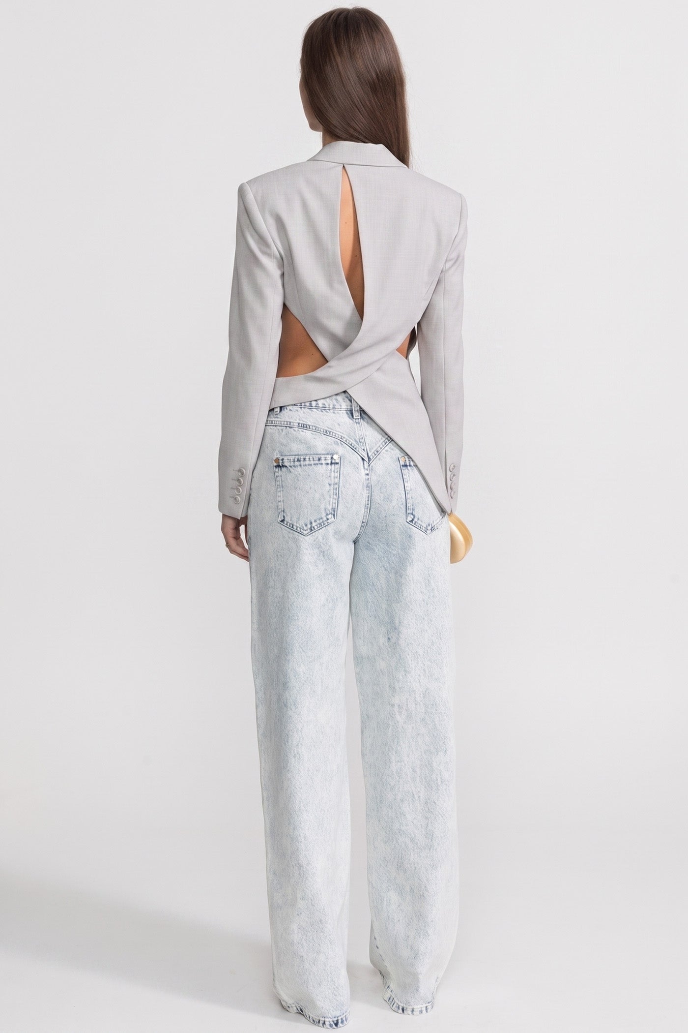 Blazer asimmetrico con cut-out e dettaglio cintura - Grigio chiaro