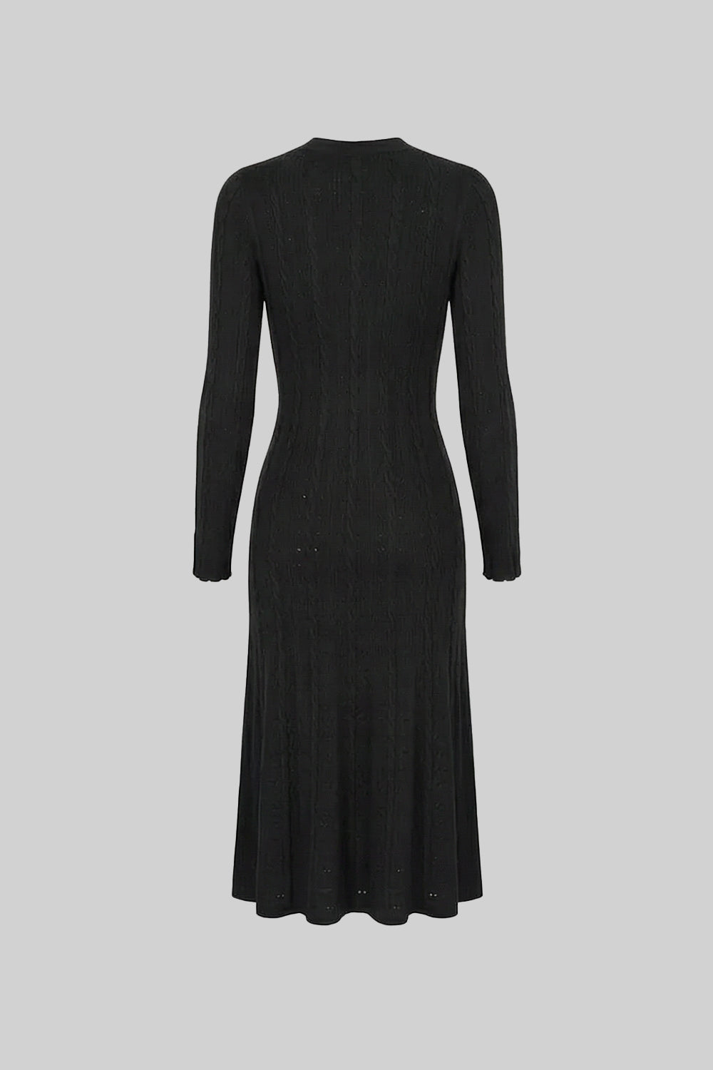 Abito Midi in Maglia con Bottoni sul Davanti e Dettagli Pointelle – Nero