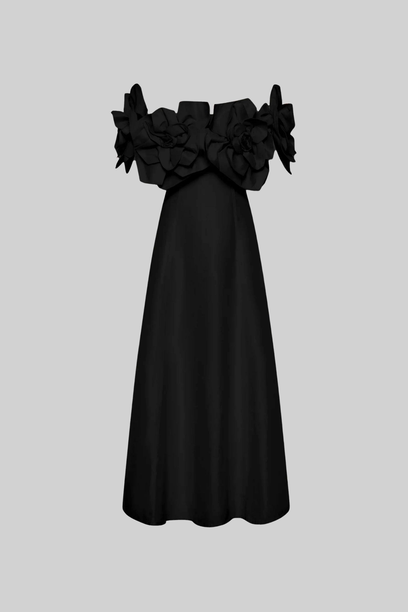 Abito Midi Scoperto con Ampi Accenti Floreali in Tessuto - Nero