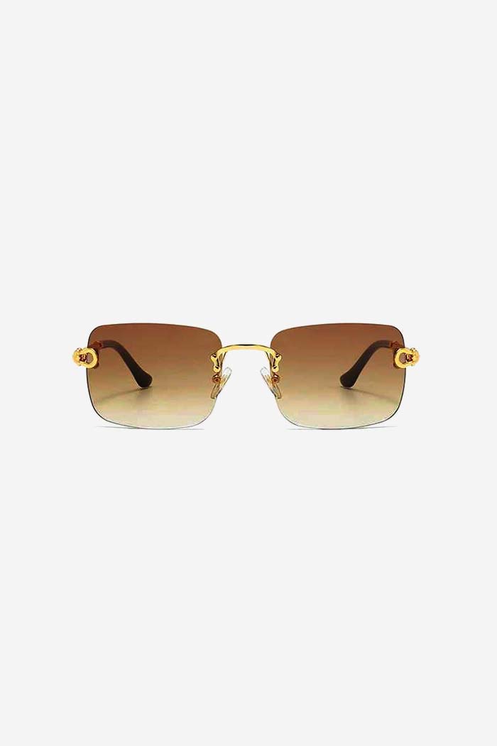 Rimless Square Sunglasses with Twisted Gold Rope Temples – Brown