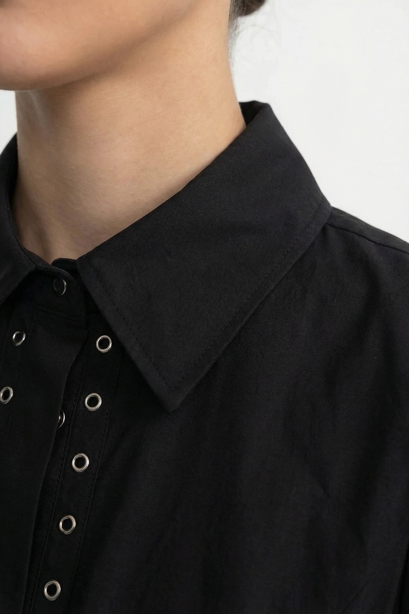 Camicia a Maniche Lunghe con Dettaglio Corsetto allacciato - Nero
