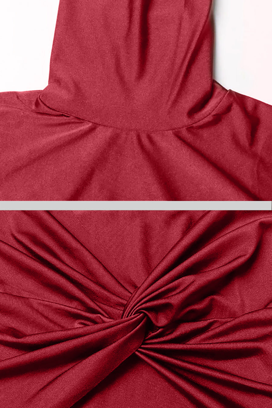 Abito lungo drappeggiato con collo alto - Rosso