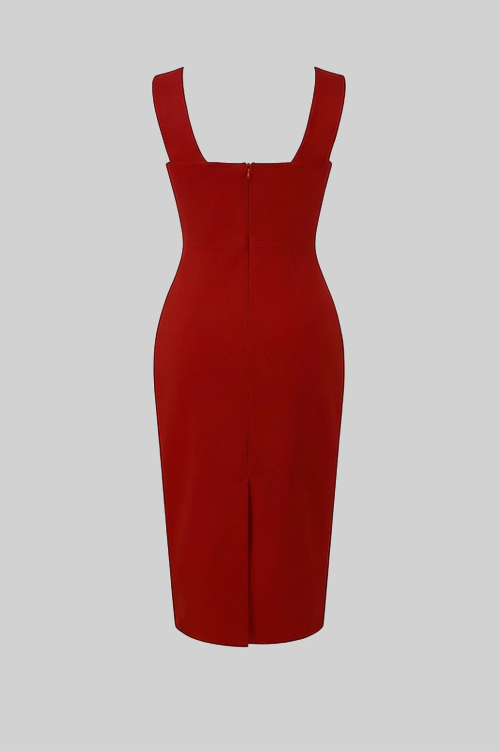 Abito Midi Strutturato con Accento Floreale Scultoreo – Rosso