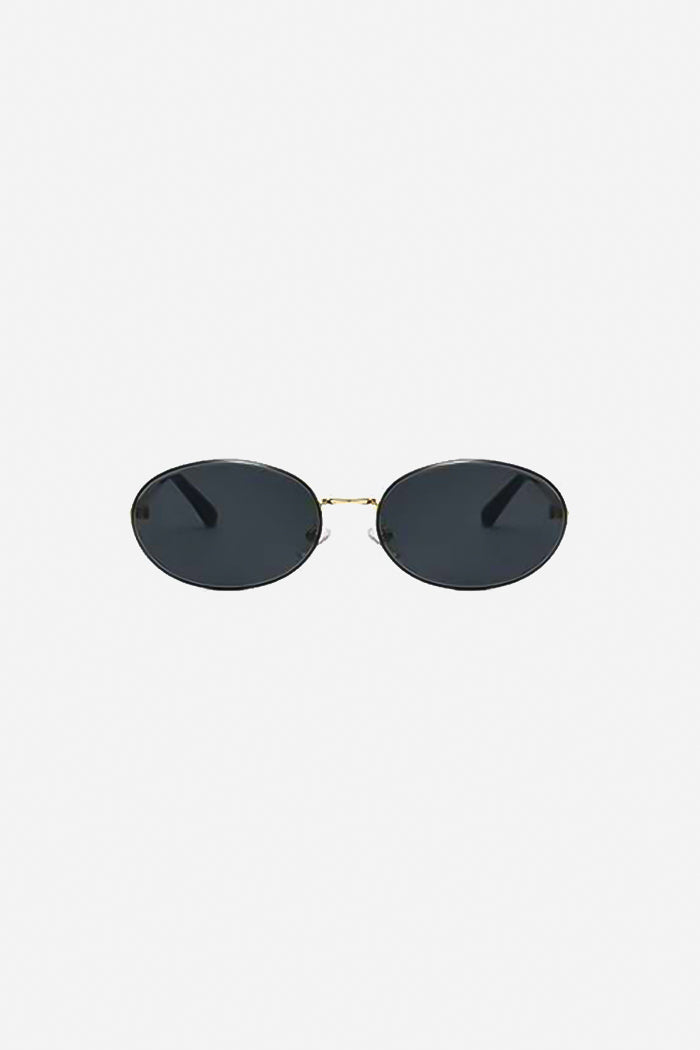 Occhiali da sole ovali slim con montatura in metallo lucido e naselli regolabili – Nero