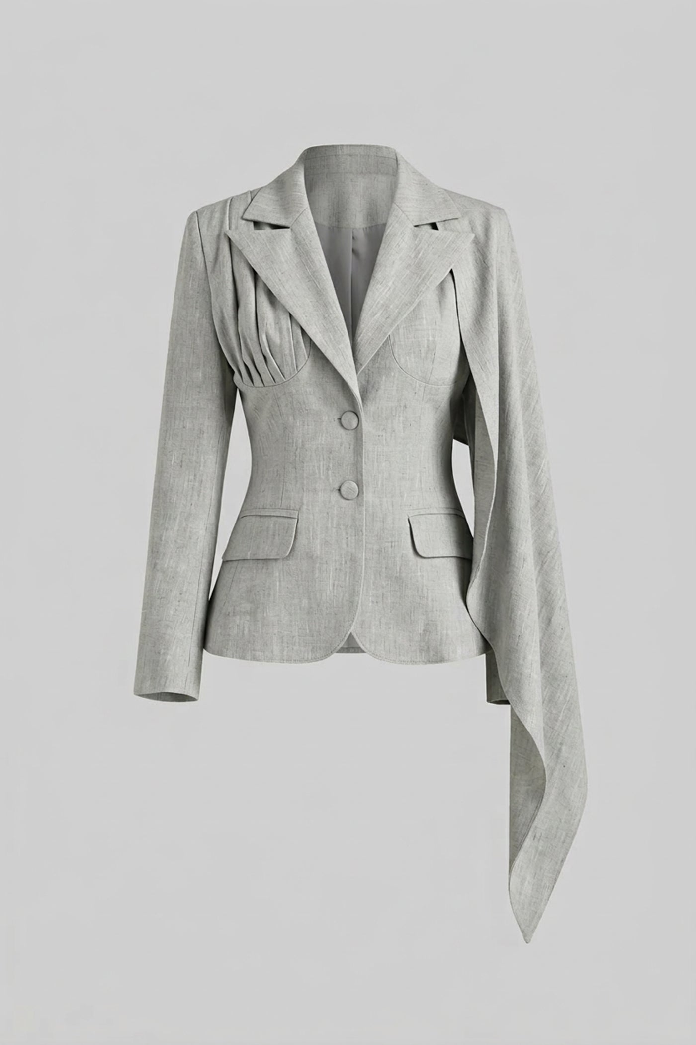 Blazer su misura a manica lunga con pannello mantella drappeggiato - Grigio