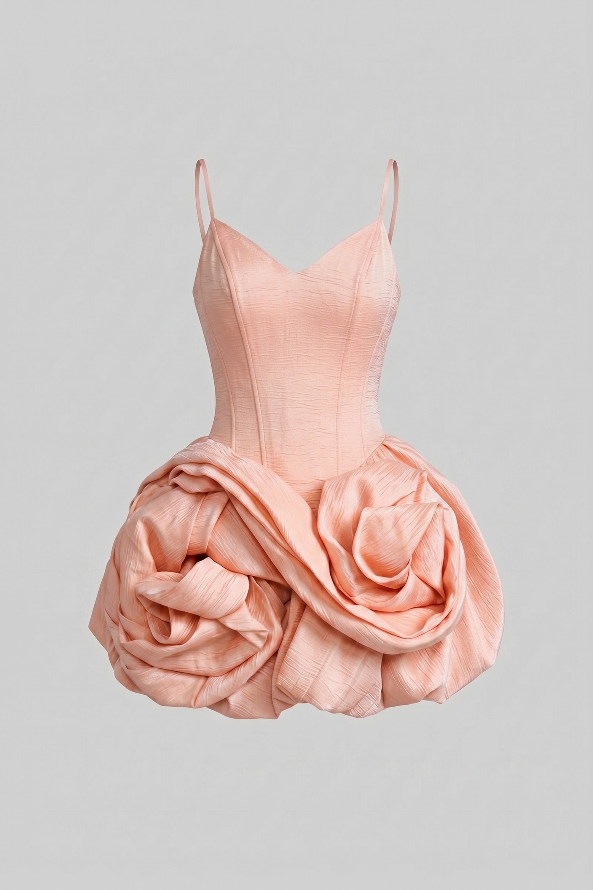Minidress in velluto con spalline sottili e gonna con rose 3D - Rosa