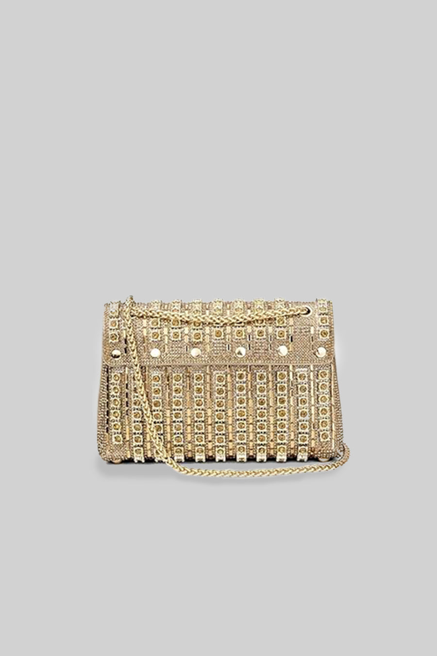 Borsa Intrecciata Scintillante con Raffinate Applicazioni di Rhinestones - Oro