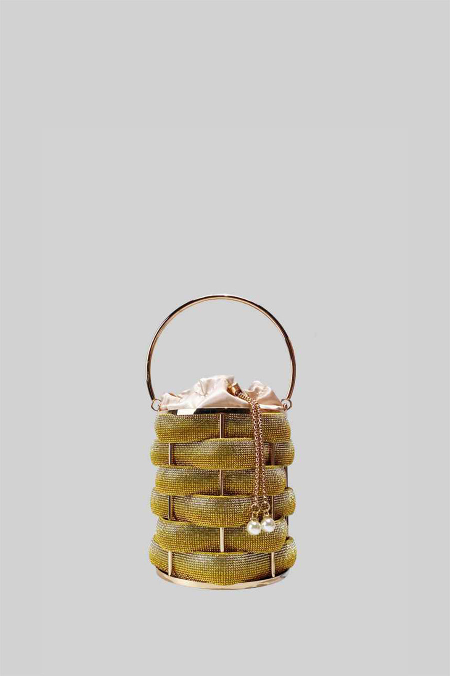 Elegante Borsa a Secchiello con Chiusura Interna in Raso - Oro