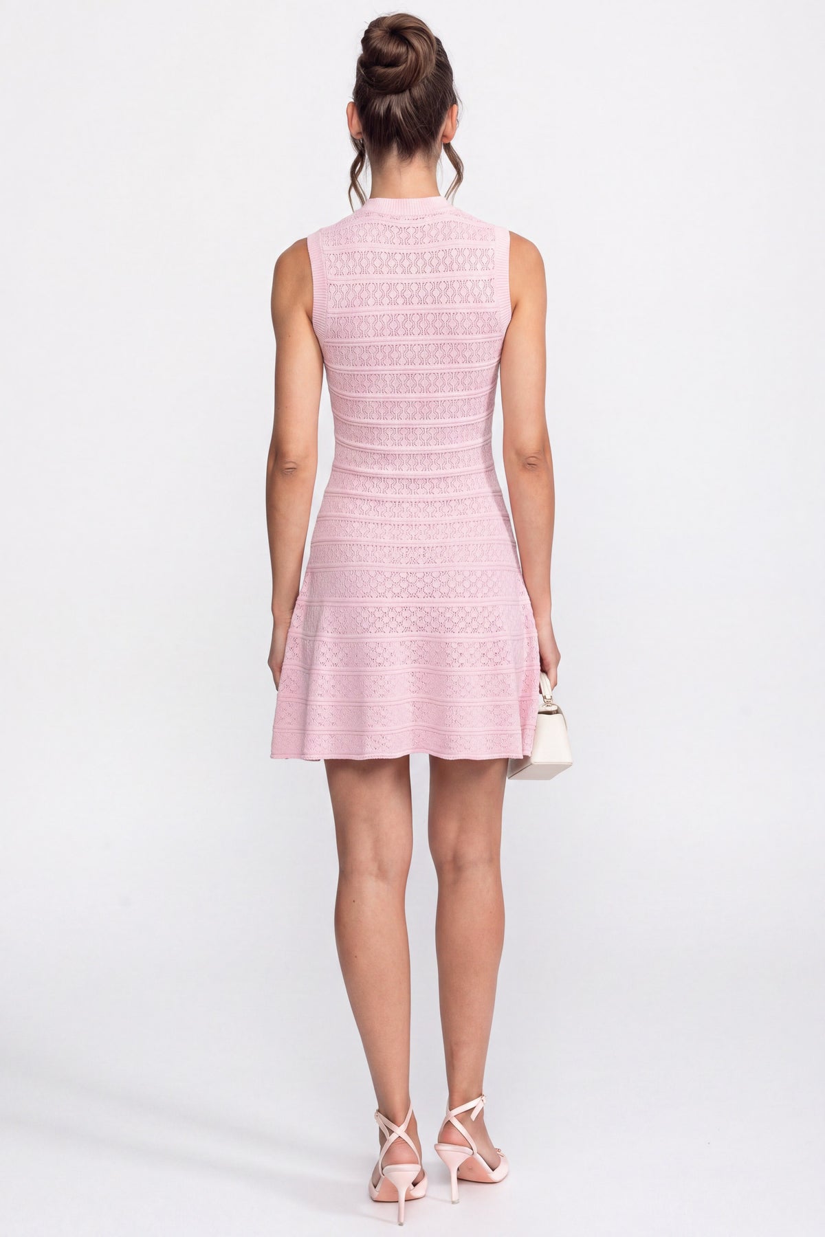 Abito Mini in Maglia con Bottoni Frontali e Scollo Rotondo - Rosa