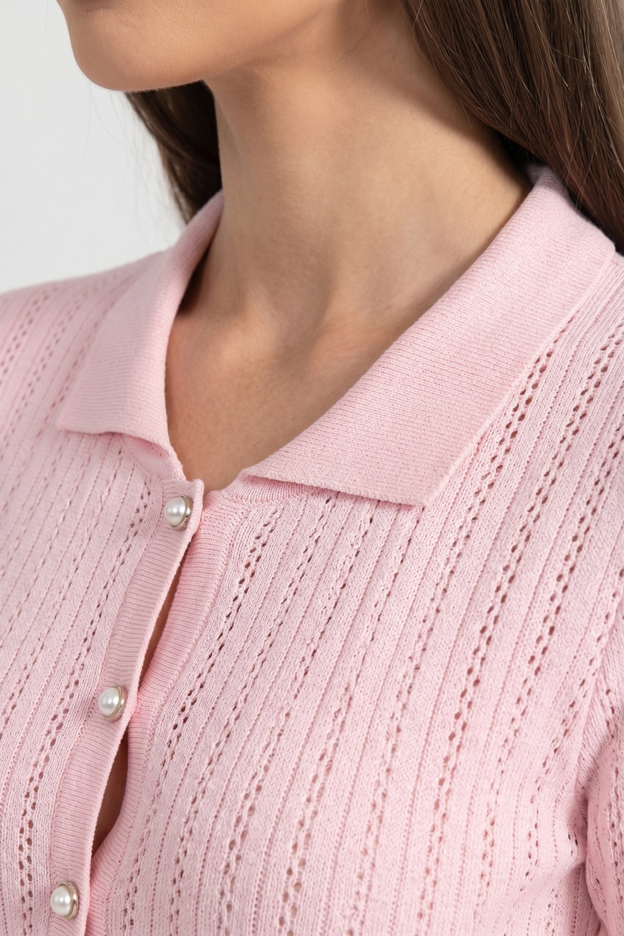 Abito Maxi Knit Peplum con Collo Peter Pan e Orlo in Pizzo - Rosa
