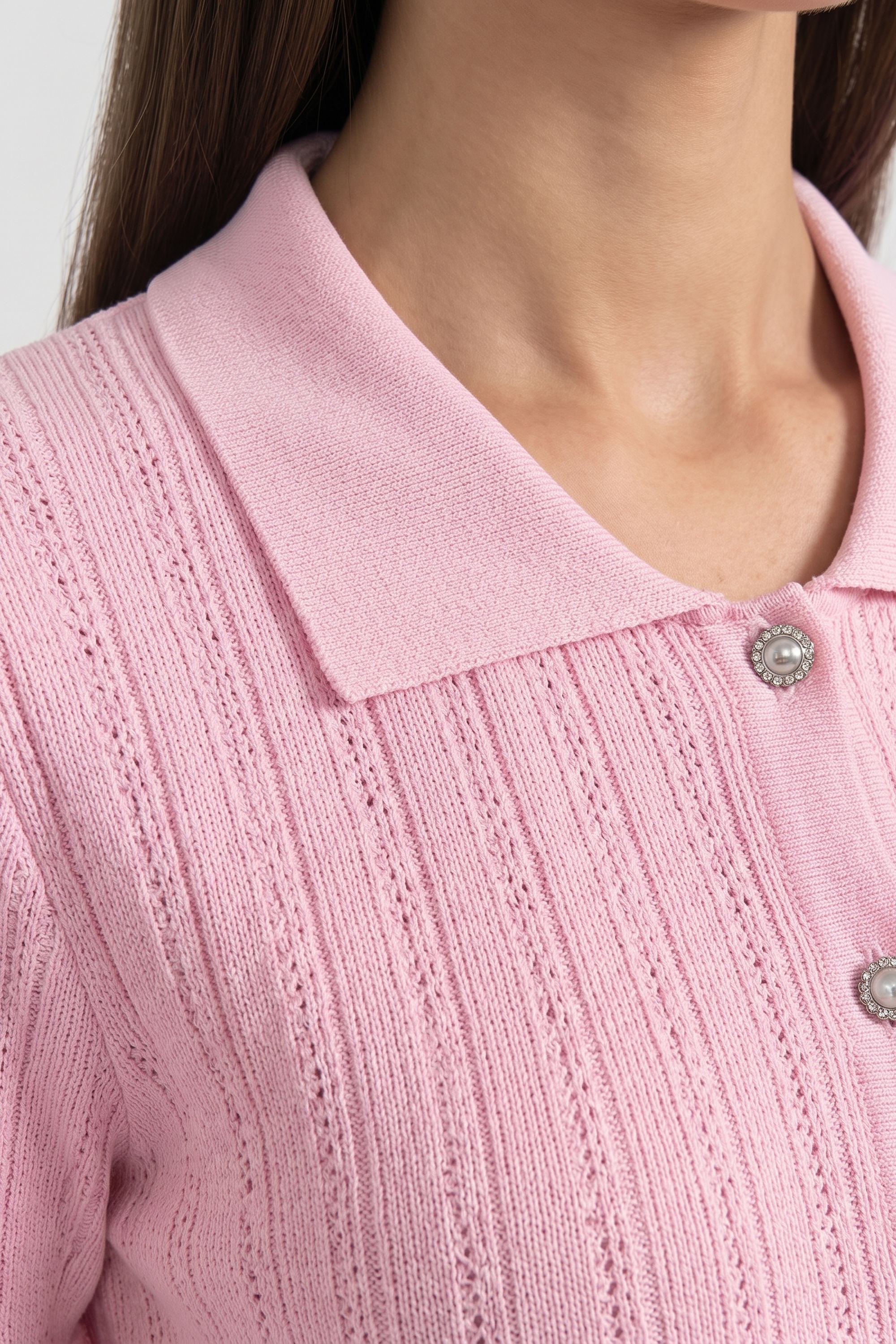 Abito Maxi Knit Peplum con Collo Peter Pan e Orlo in Pizzo - Rosa
