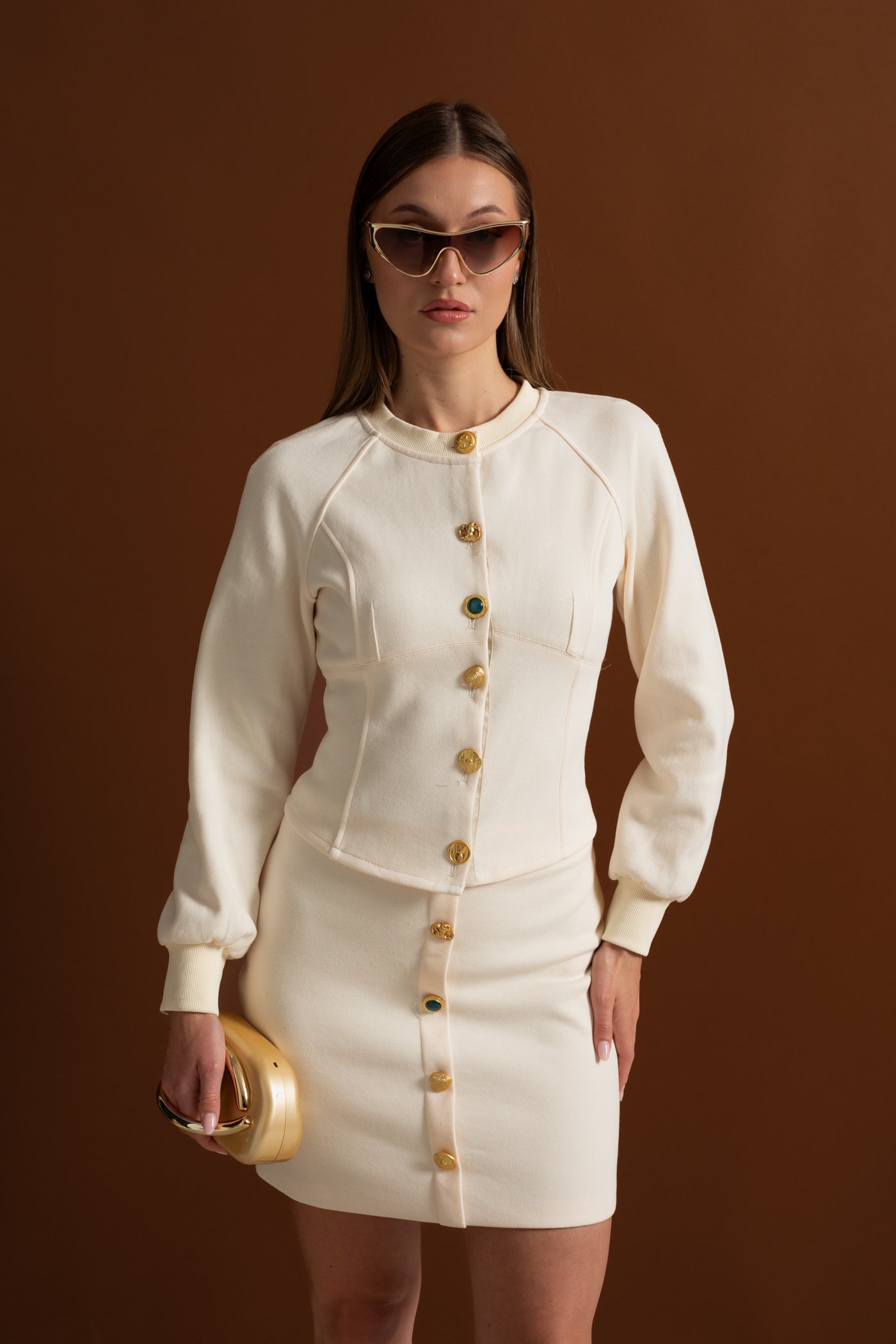 Completo Coordinato con Bottoni Decorati – Ivoire