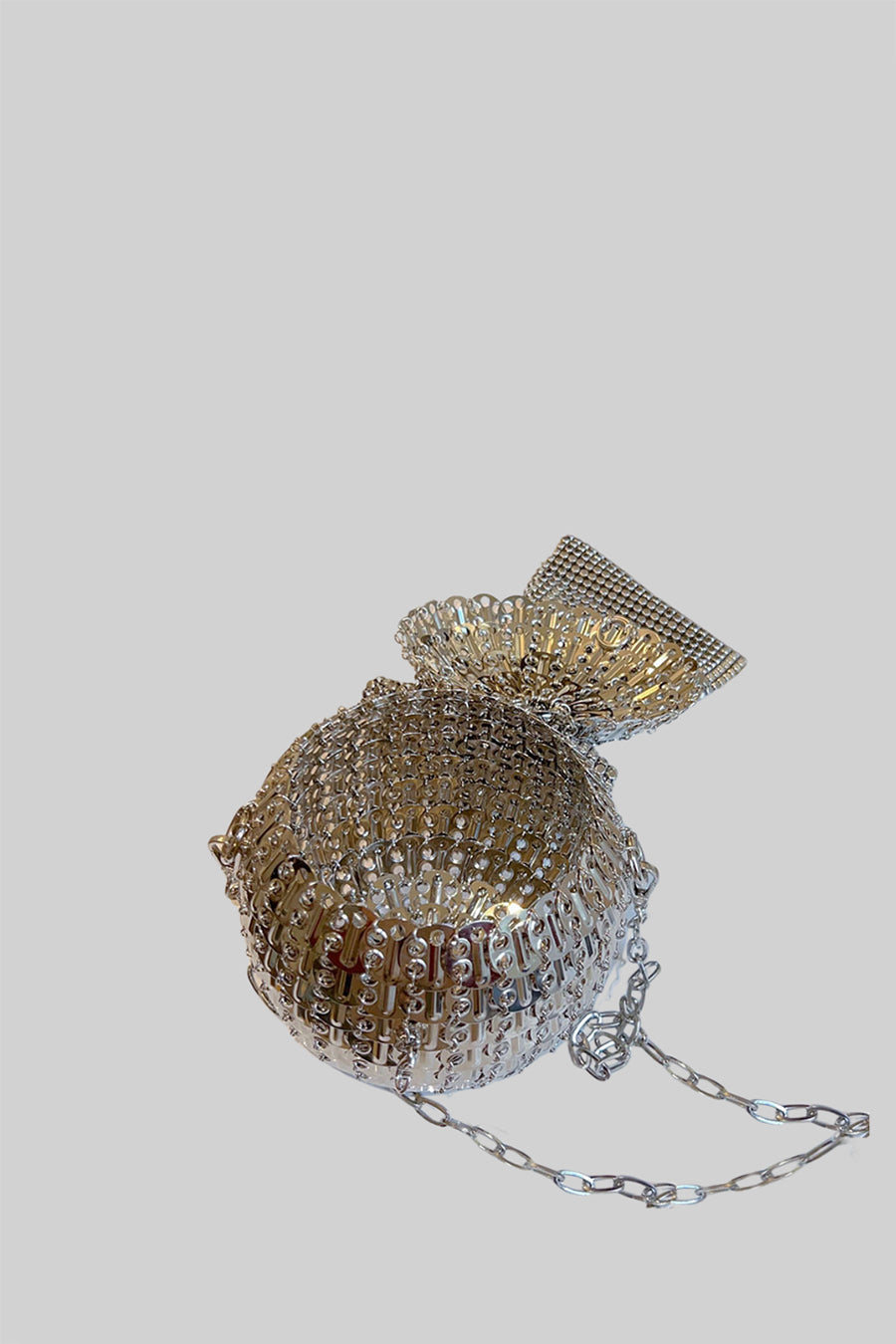 Borsa Sferica in Metallo con Decorazioni Scintillanti - Argento