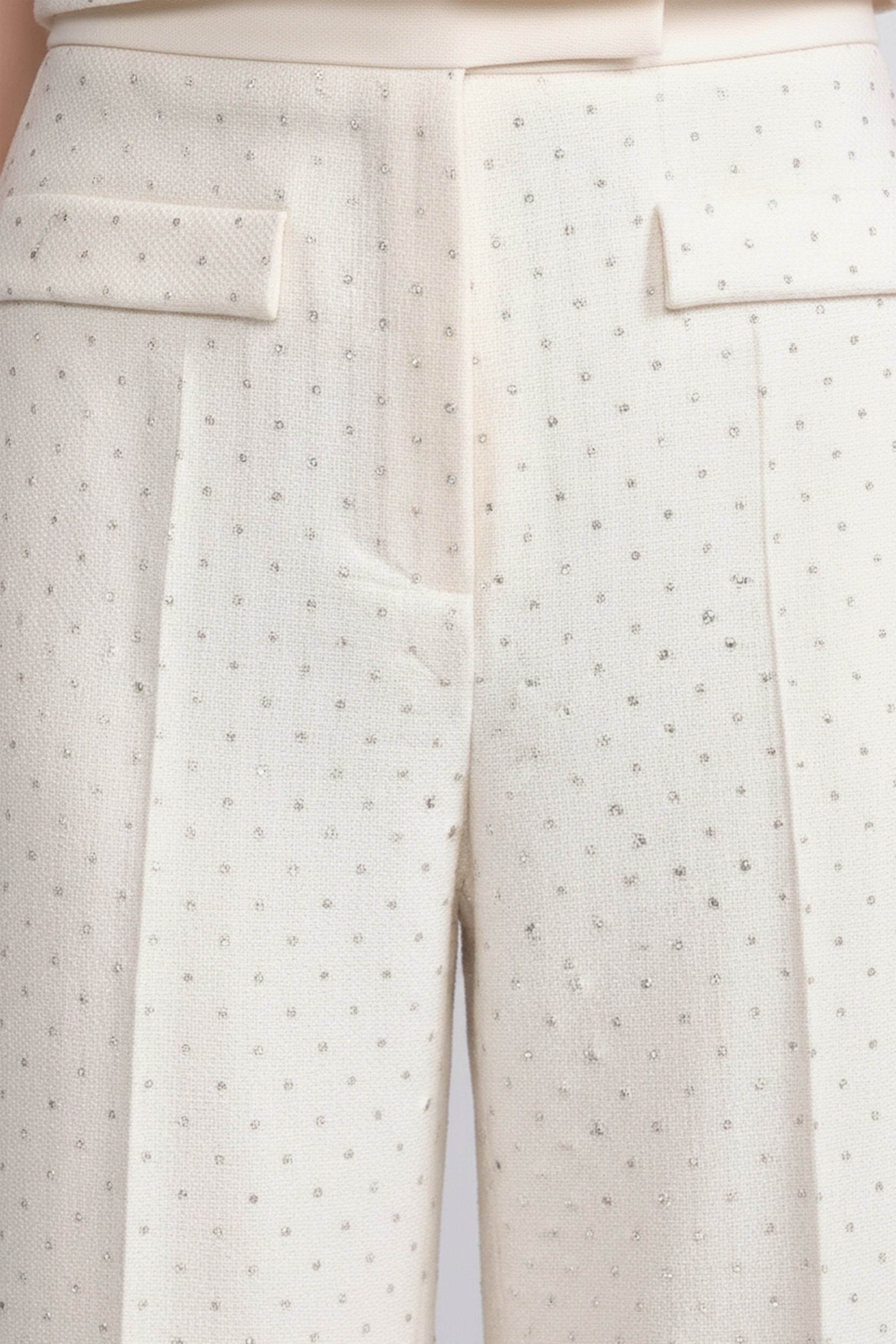 Pantaloni in tweed impreziosito con gamba ampia e tasche applicate - Ivoire