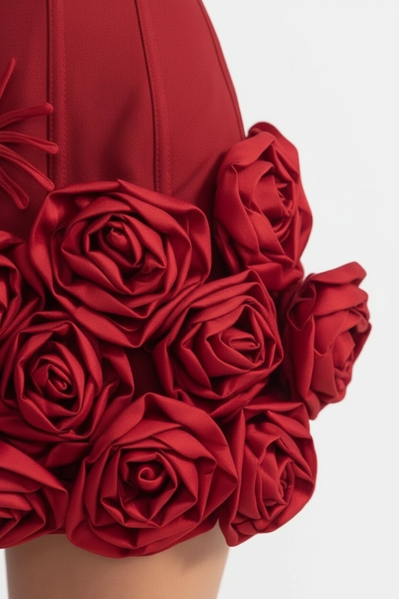 Abito Mini Corsetto con Orlo Floreale Scolpito – Rosso