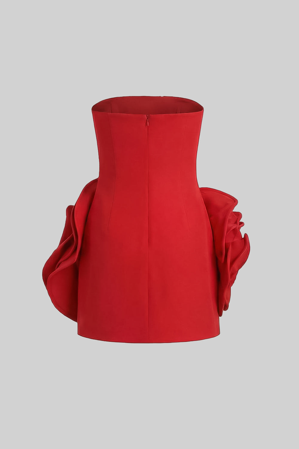 Abito Mini Scultoreo Senza Spalline con Applicazioni Floreali 3D – Rosso