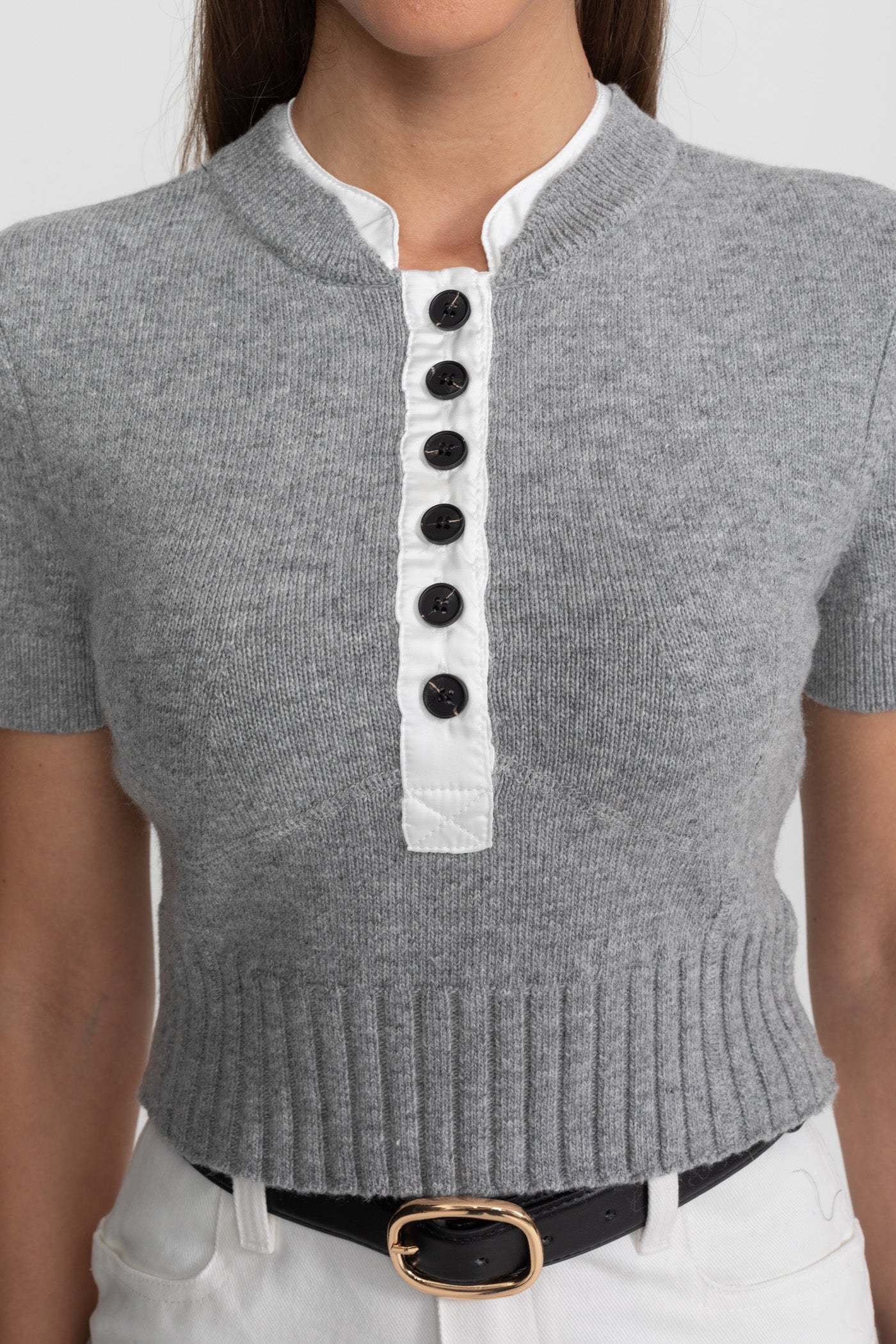 Knit Co-Ord Set with Contrast Shirt Insert Detail – Grey