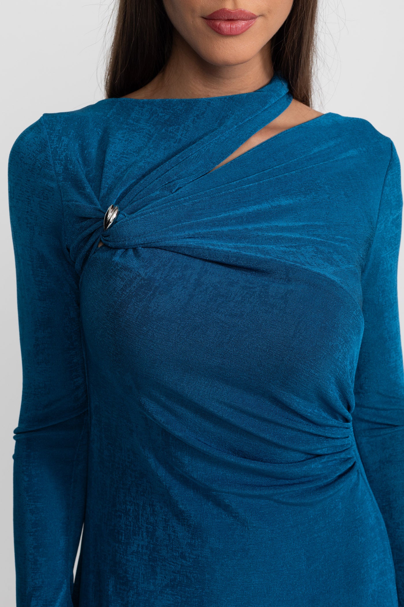 Abito Maxi Drappeggiato con Cut-Out e Dettaglio Elegante - Teal