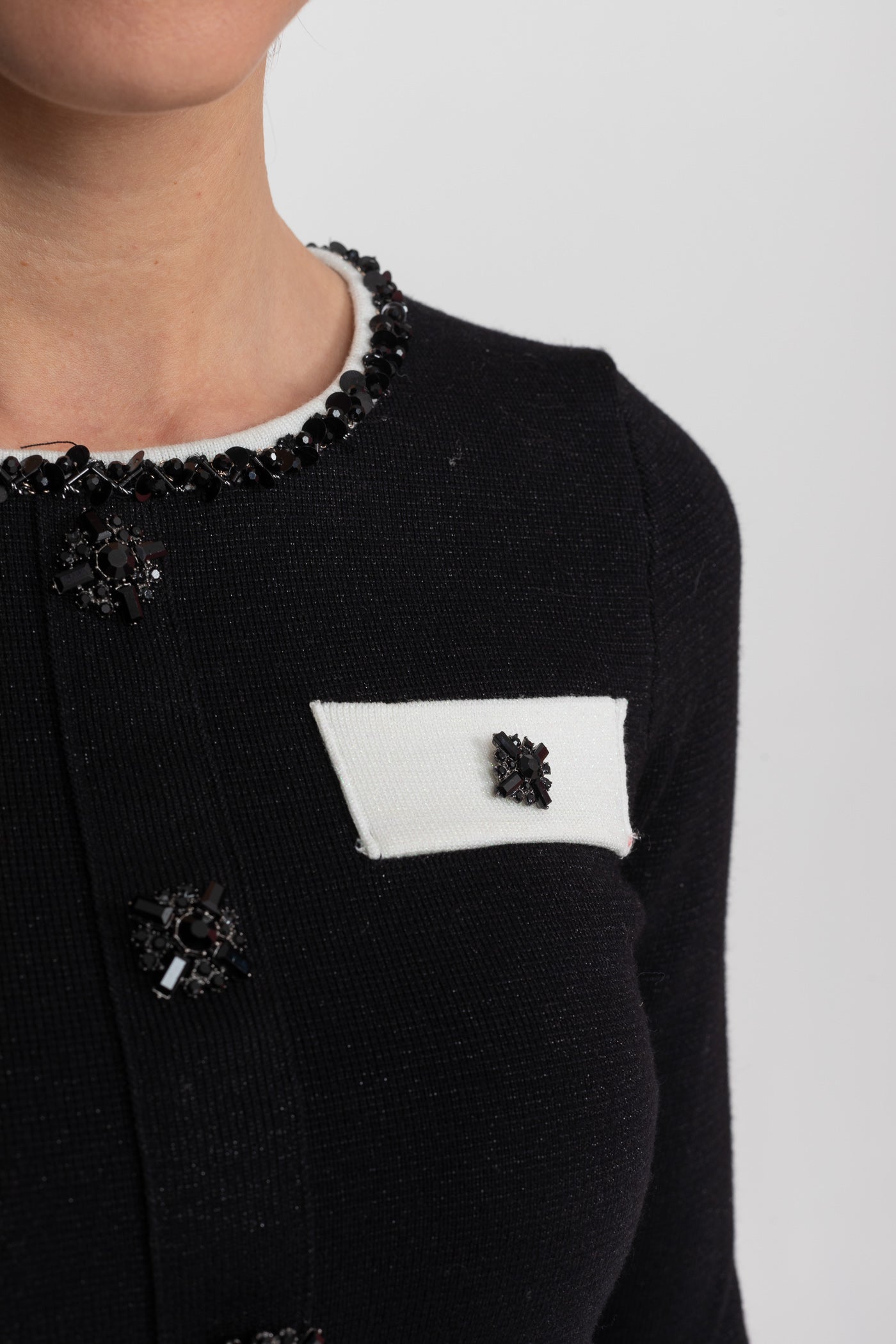 Long Sleeve Knit Co-Ord Set With Contrast Trim And Sparkling Embellishments - Black