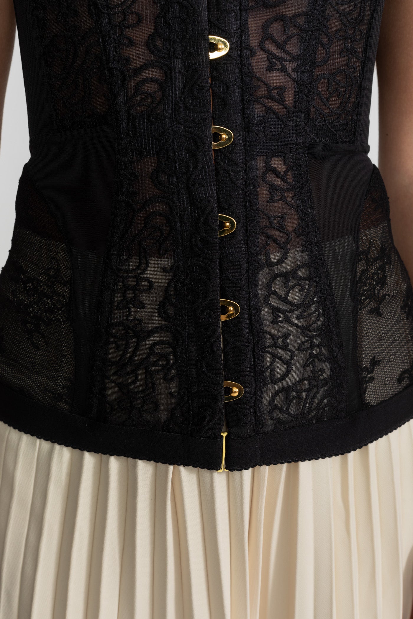 Strapless Lace Corset Top with Boning and Front Closure - Black