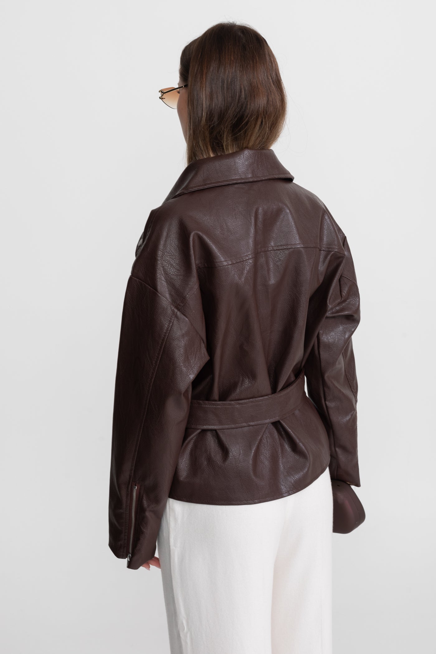 Giacca Biker Cinturata con Ampi Rever – Marrone Cioccolato