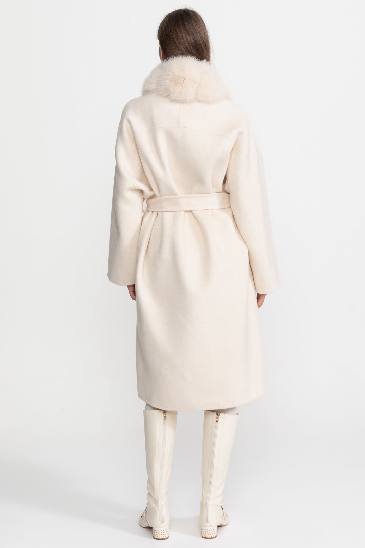 Wool Long Coat with Fox Fur Front – Ivoire
