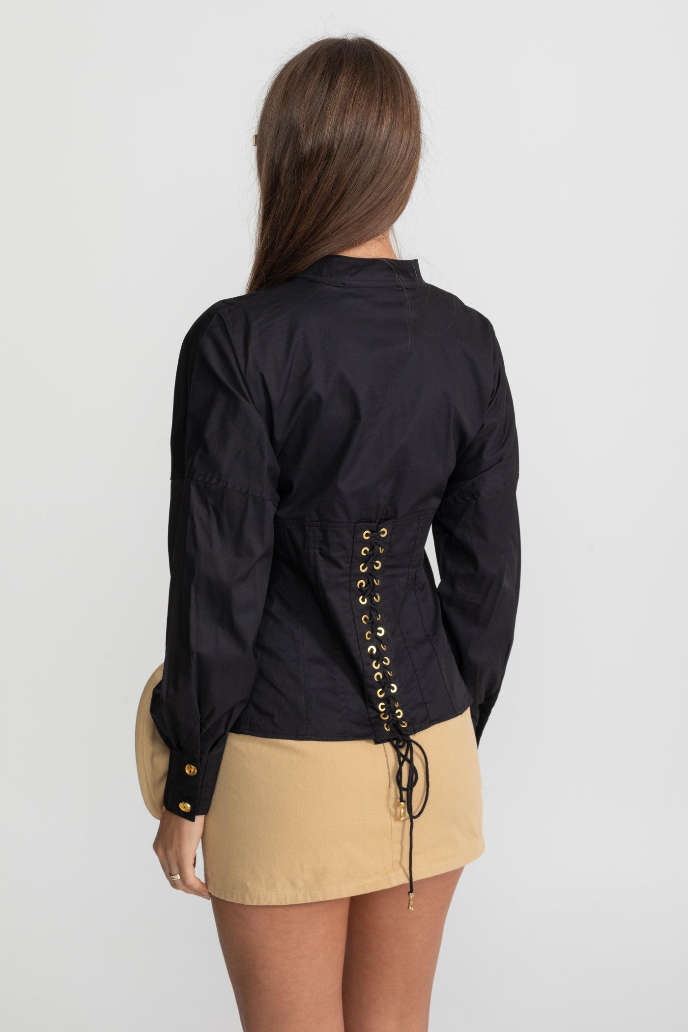 Mini Skirt with Draped Rose Appliqué - Beige