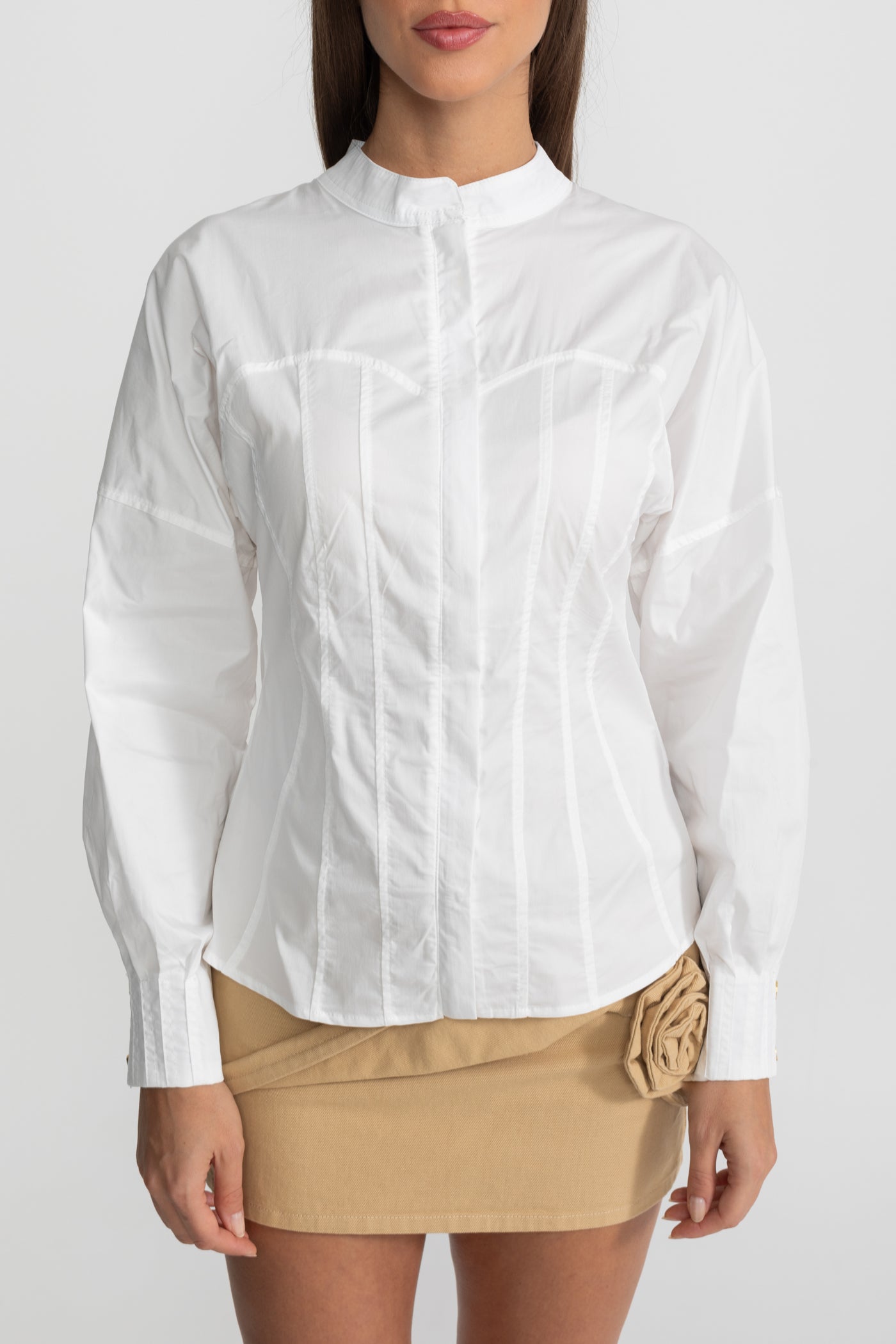 Structured Cotton Poplin Shirt With Corset Stitch Detailing – White