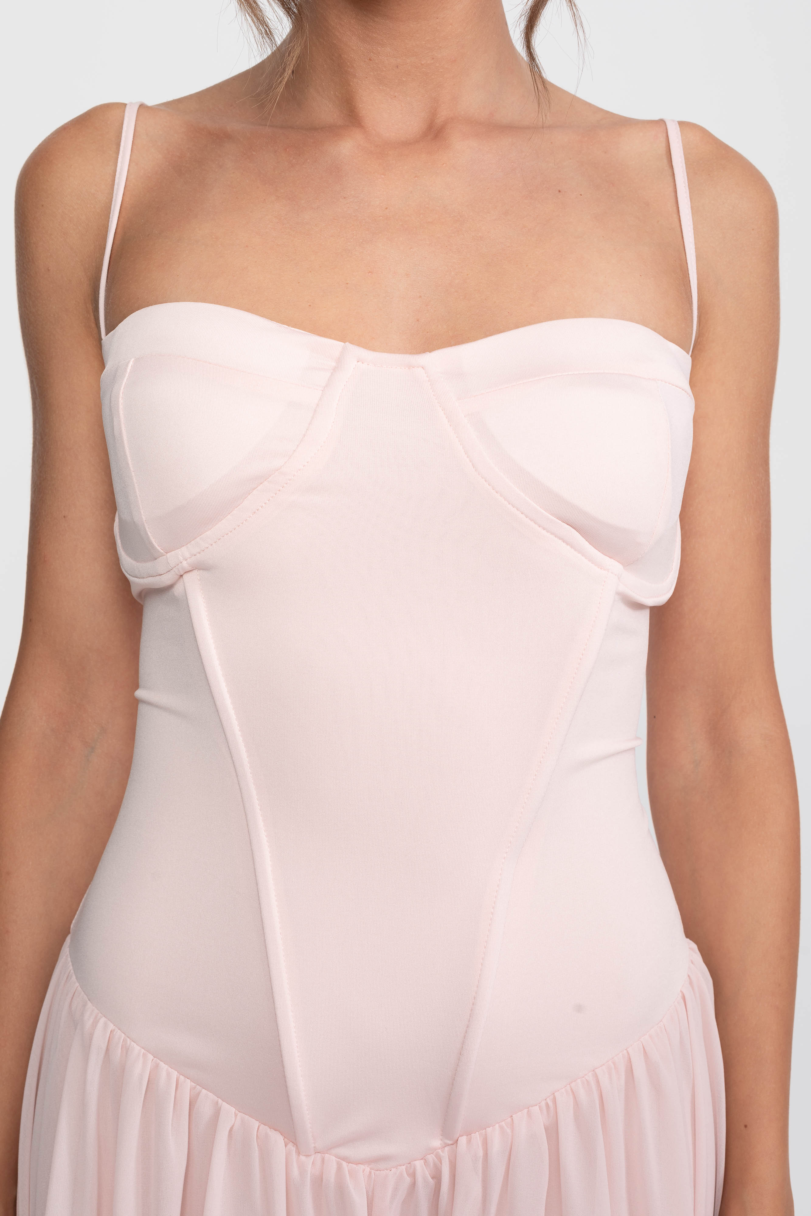 Abito in chiffon con bustier e vita bassa - Rosa