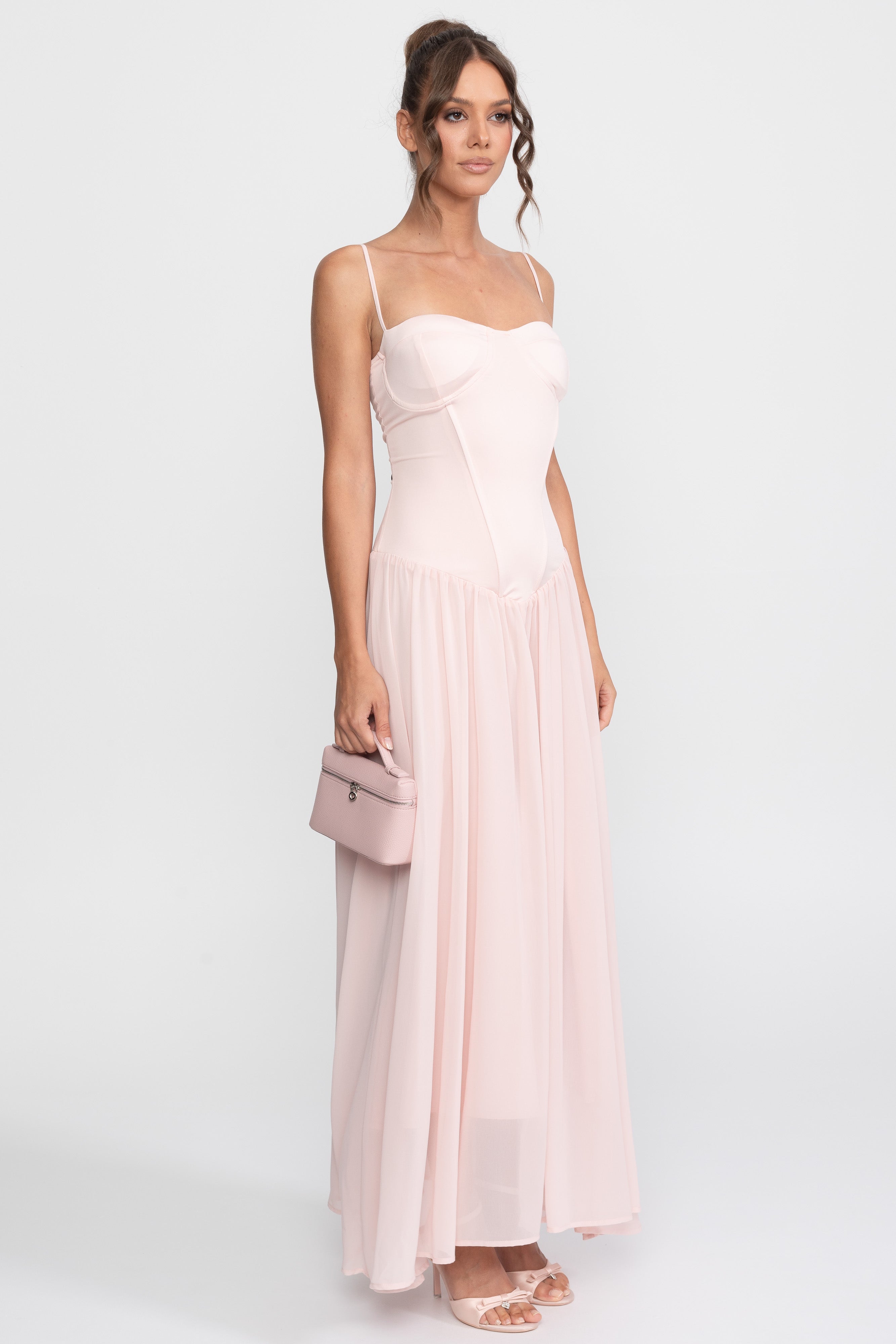 Abito in chiffon con bustier e vita bassa - Rosa