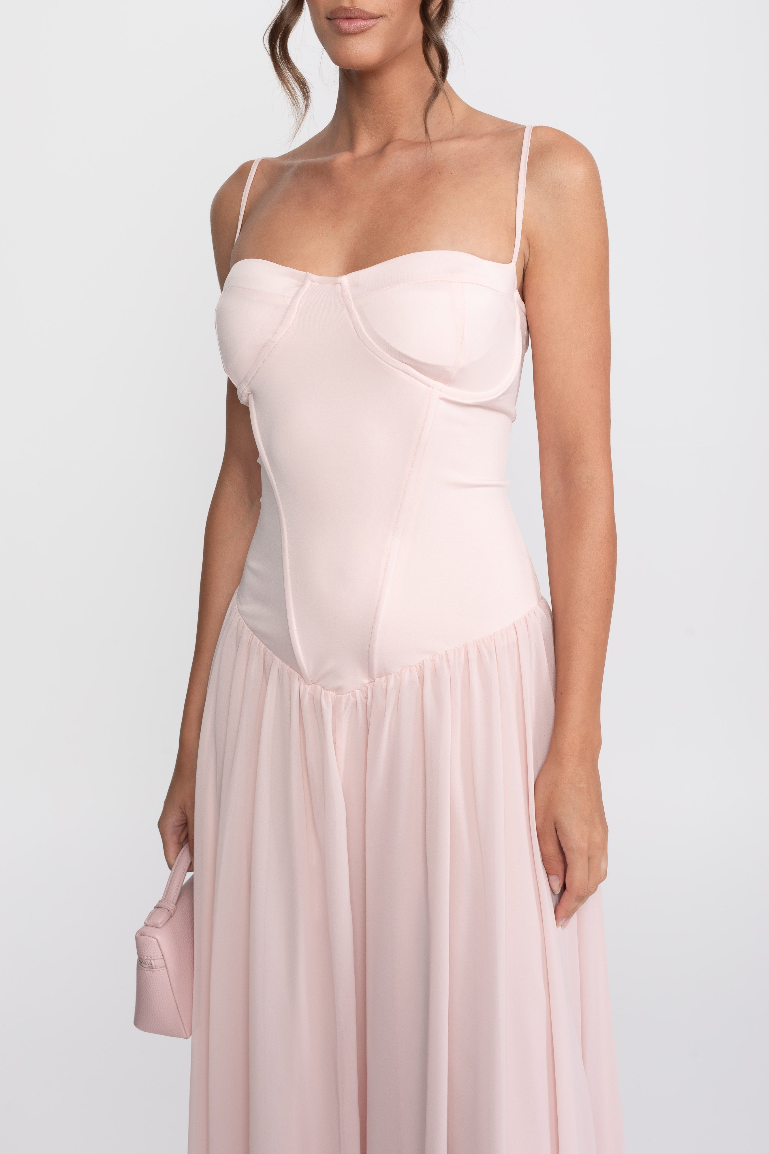 Abito in chiffon con bustier e vita bassa - Rosa