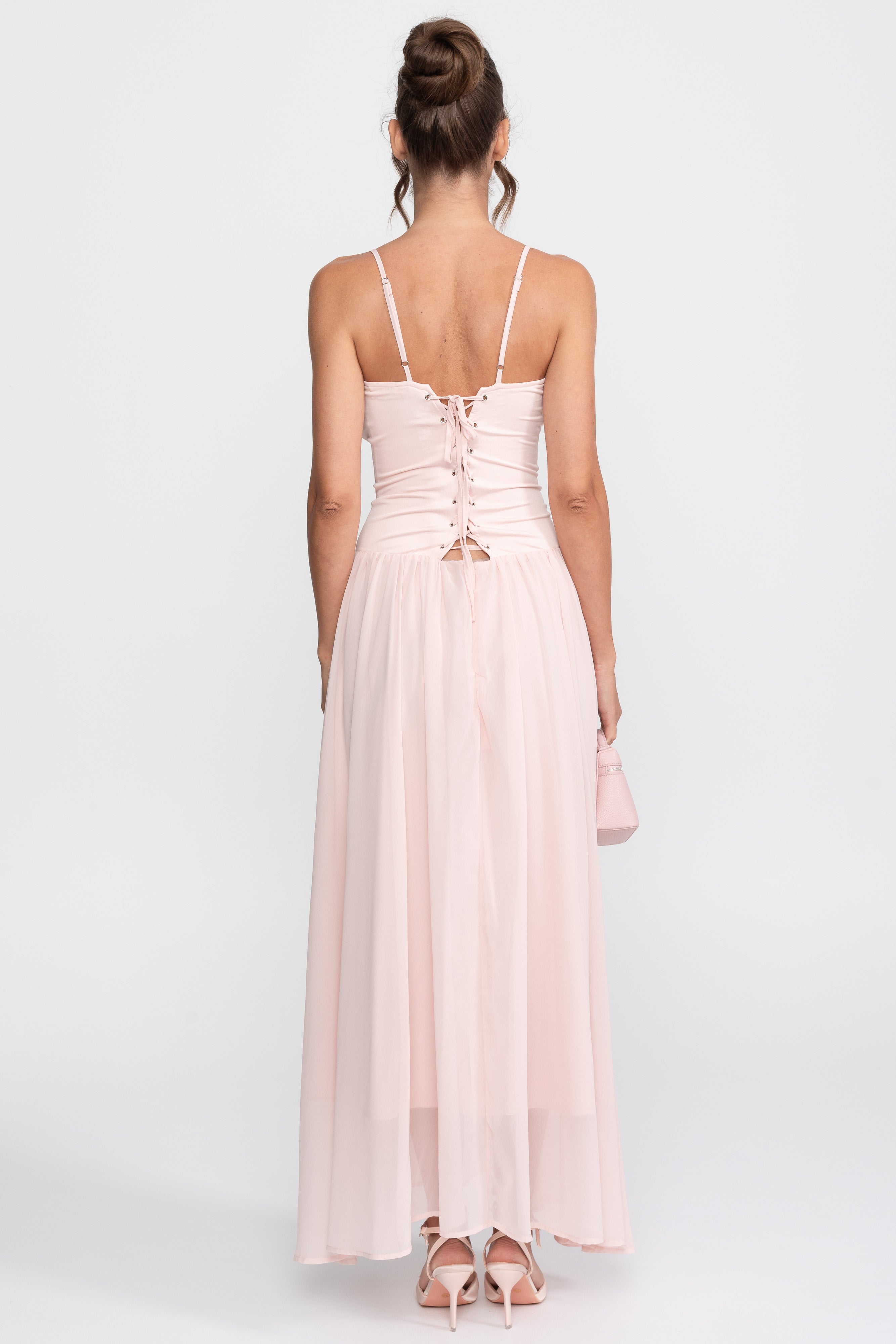 Abito in chiffon con bustier e vita bassa - Rosa