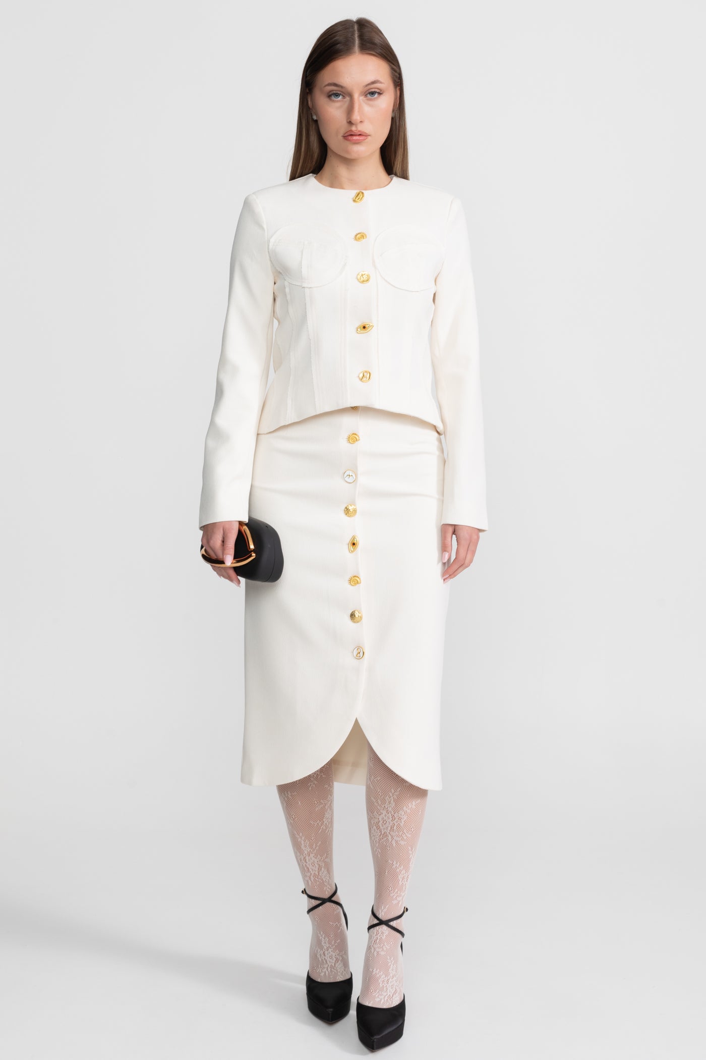 Co-ord Set with Statement Gold Buttons - White