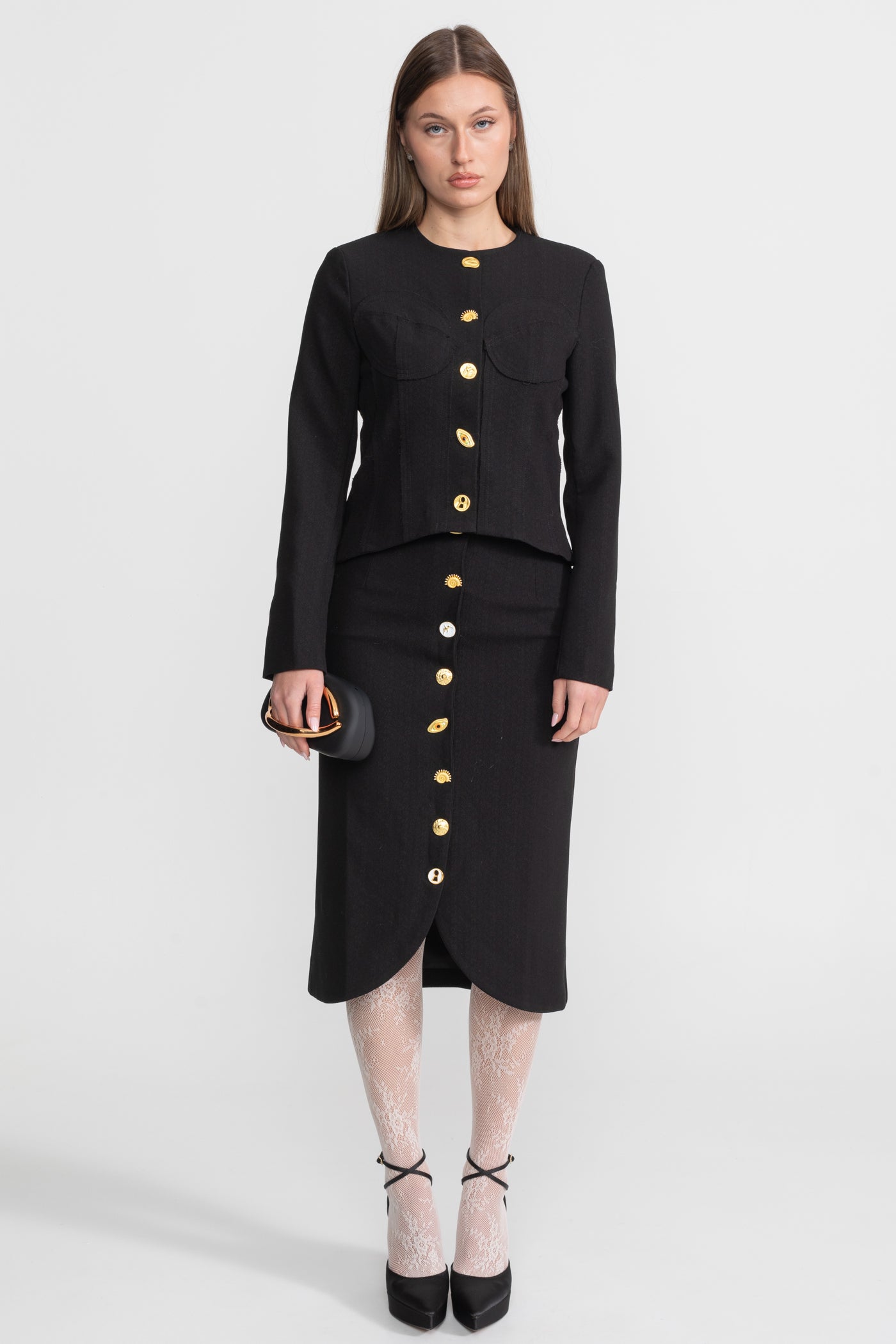 Co-ord Set with Statement Gold Buttons - Black