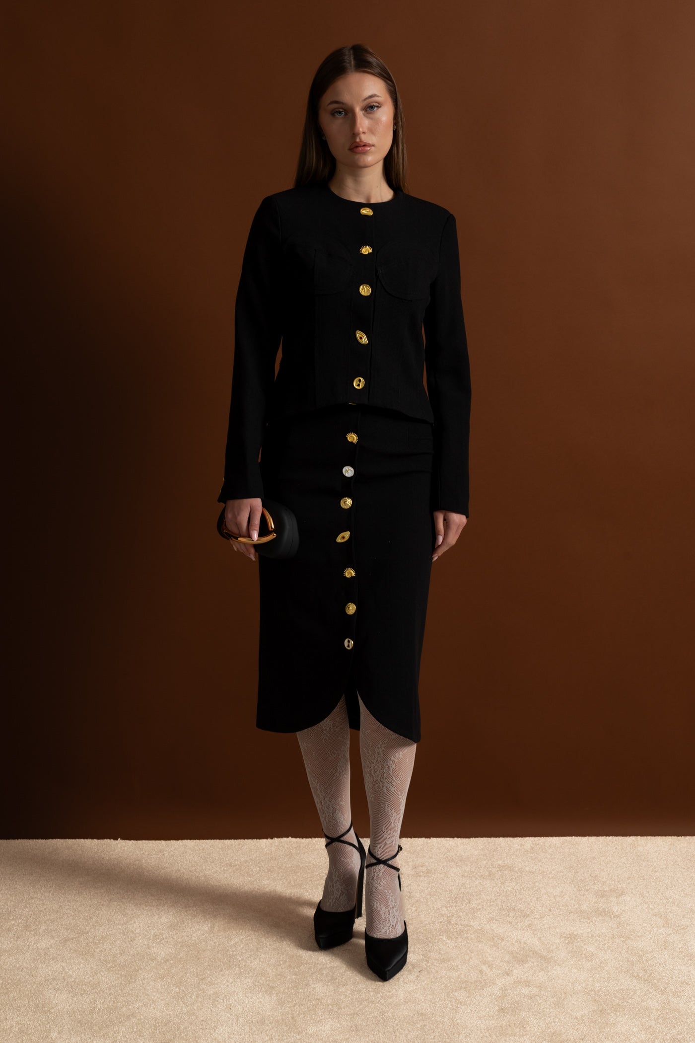 Co-ord Set with Statement Gold Buttons - Black