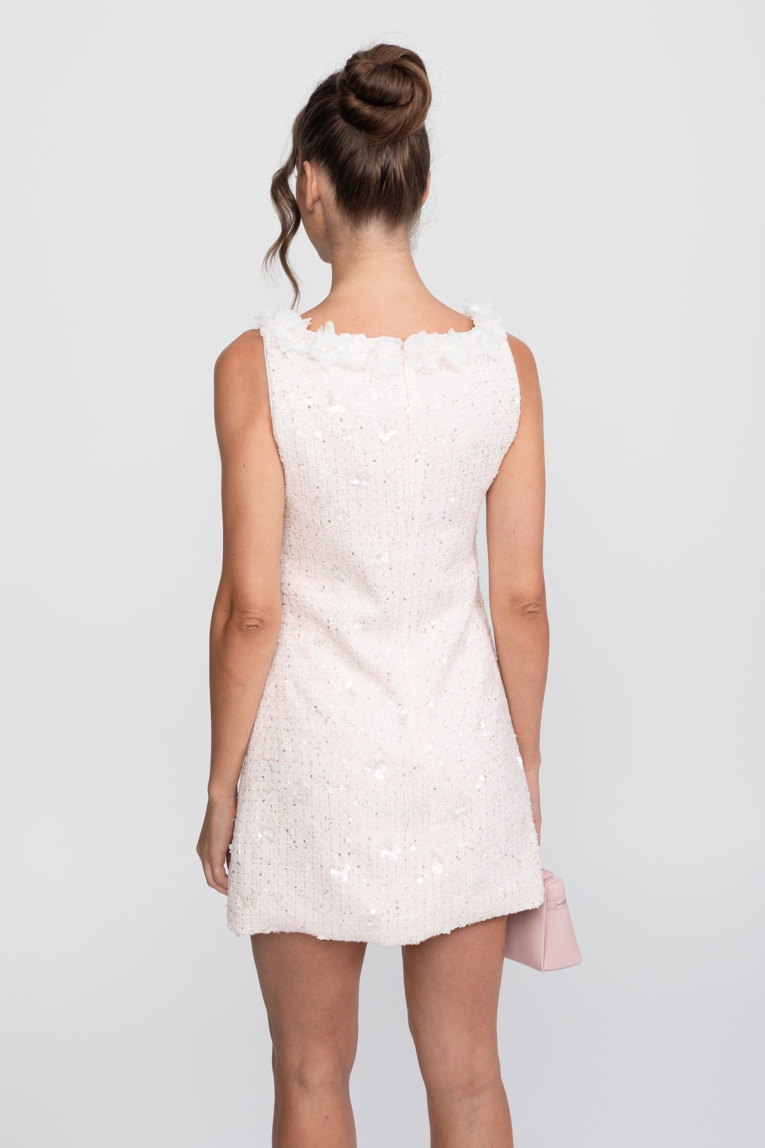Abito Midi in Maglia a Coste con colletto floreale - Rosa Chiaro