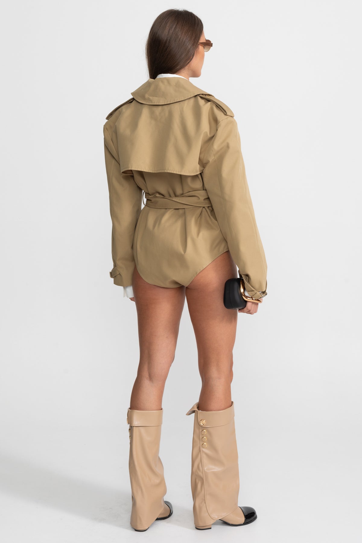 Giacca Body Trench con Vita Cinturata e Rever Strutturato - Beige