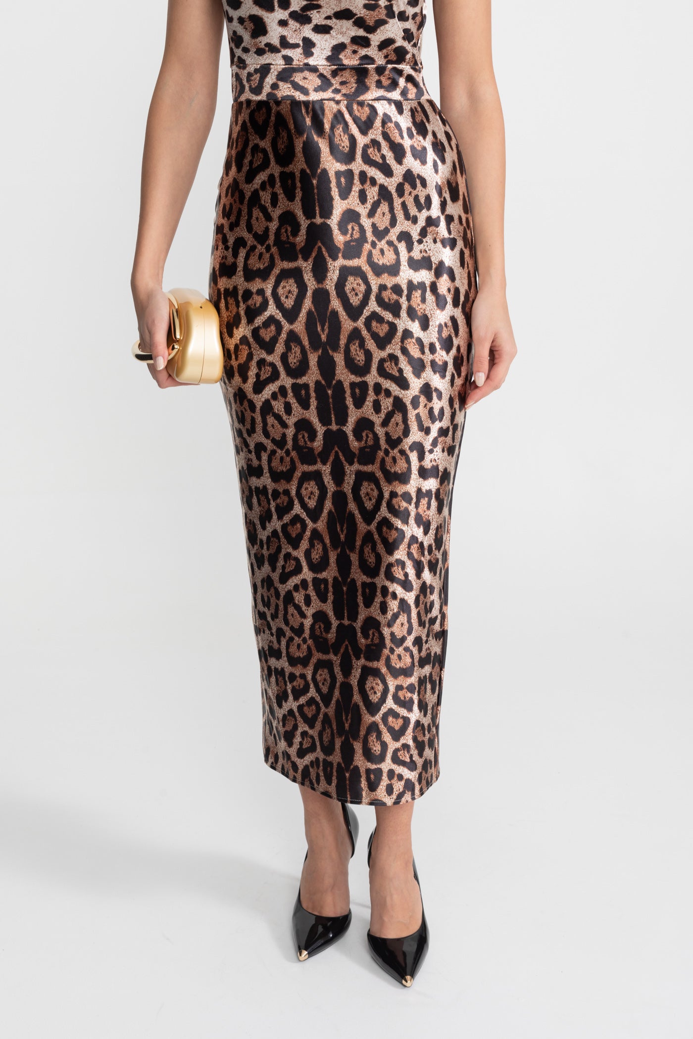 Abito Midi in Satin con Stampa Leopardo – Marrone